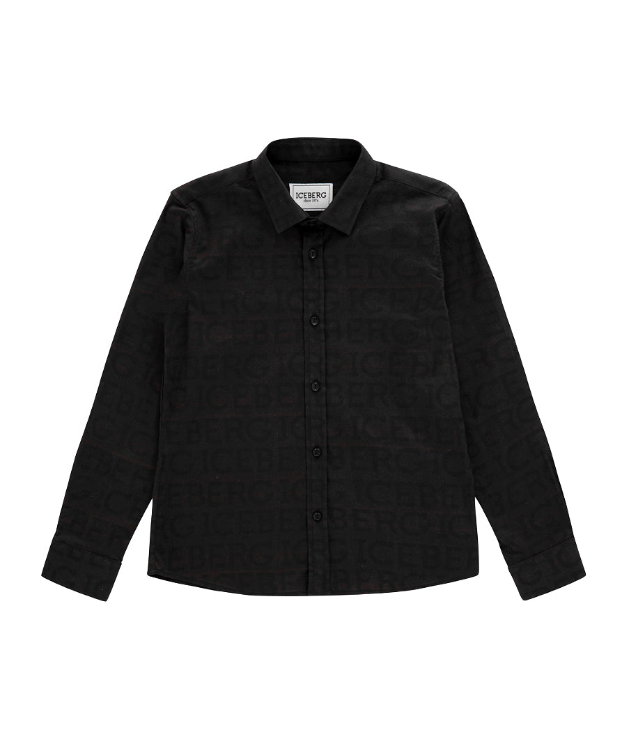 Iceberg Kids Camicia Nera con Logo Monogram per Bambini