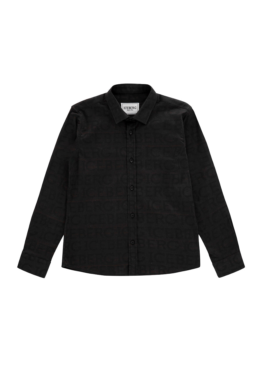 Iceberg Kids Camicia Nera con Logo Monogram per Bambini