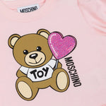 Moschino Kids Abito Rosa con Stampa e Ruches per Neonate