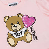 Moschino Kids Abito Rosa con Stampa e Ruches per Neonate