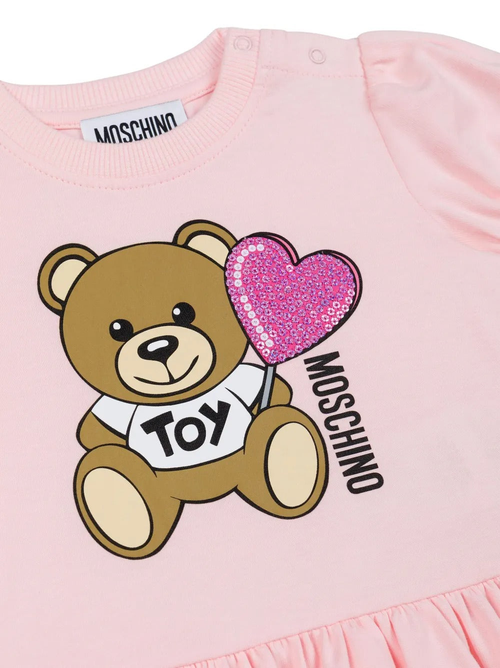 Moschino Kids Abito Rosa con Stampa e Ruches per Neonate