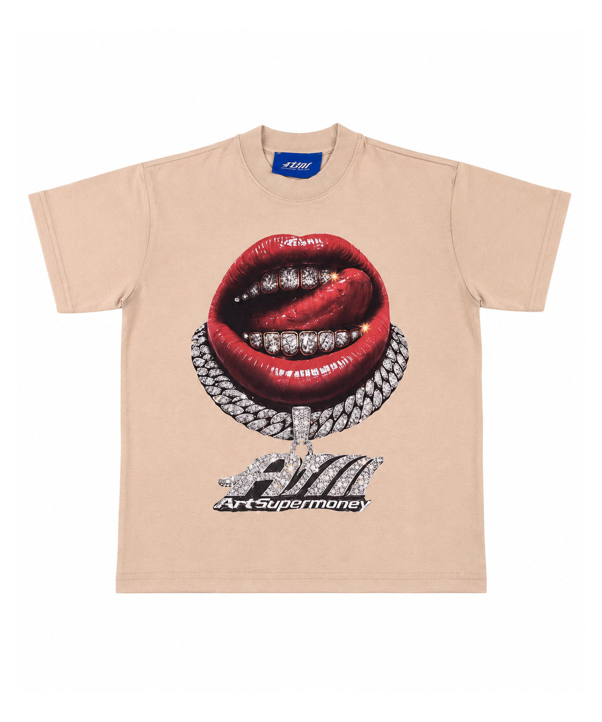 ArtSuperMoney Kids T-Shirt Beige con Stampa Strass per Bambini