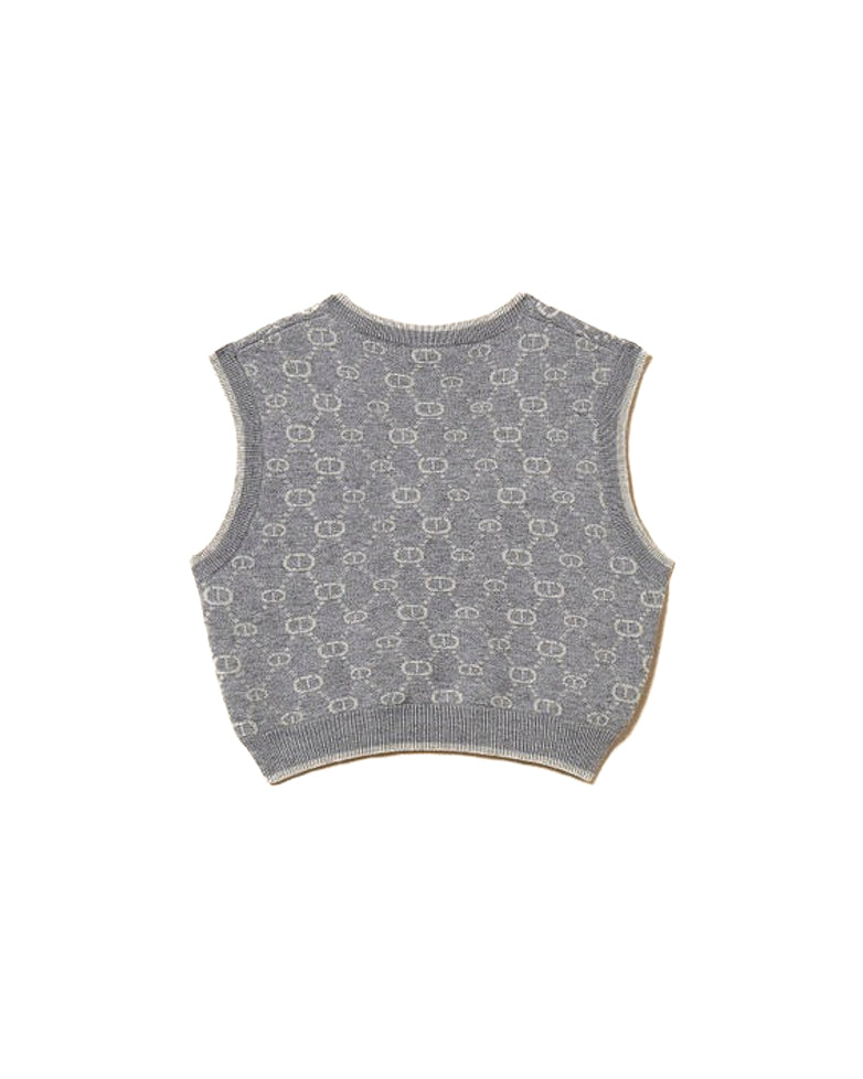 Twinset Kids Gilet Grigio con Motivo Multi Logo per Bambine