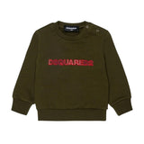 Dsquared2 Kids Felpa Verde Scuro Logo Rosso per Neonati