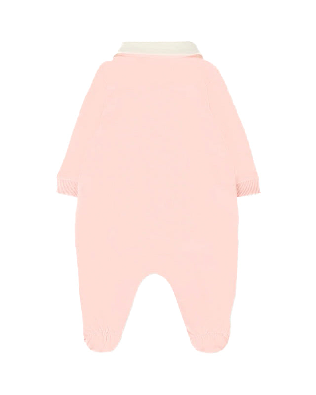 Moschino Kids Tutina Rosa con Logo Vertical per Neonate