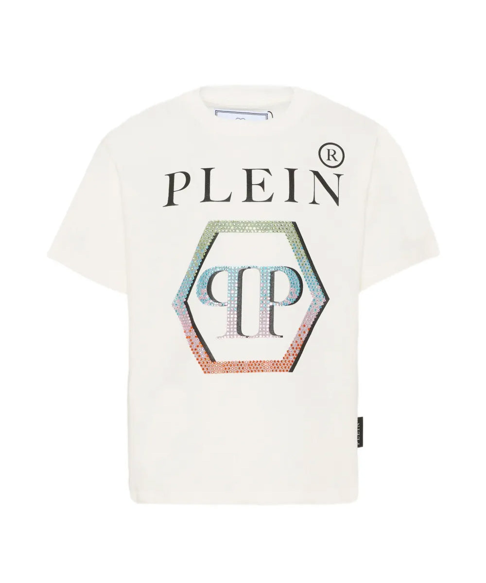 Philipp Plein Kids T-Shirt Bianco con Stampa Multicolor per Bambini