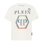 Philipp Plein Kids T-Shirt Bianco con Stampa Multicolor per Bambini