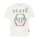 Philipp Plein Kids T-Shirt Bianco con Stampa Multicolor per Bambini