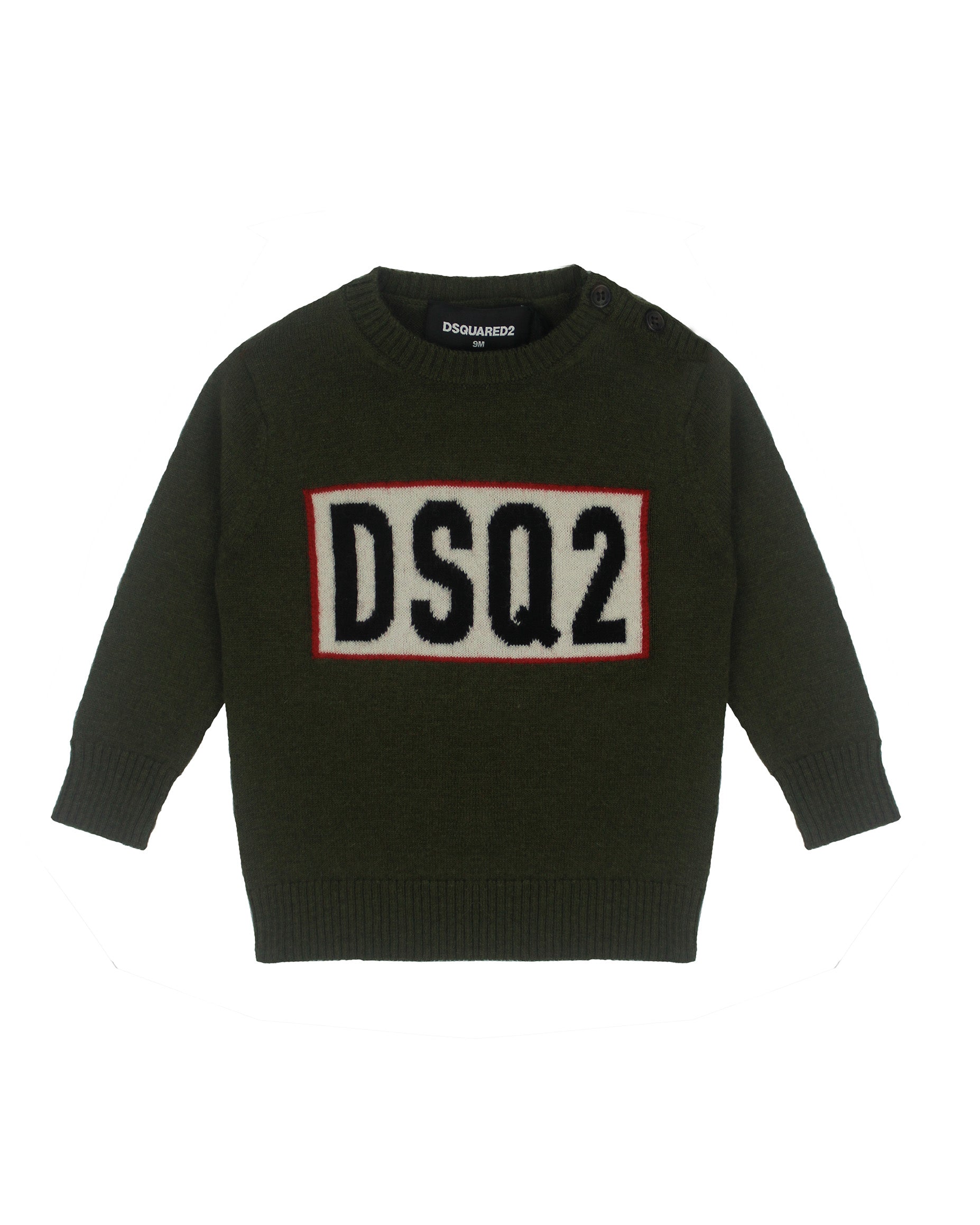 Dsquared2 Kids Maglia Girocollo Verde con DSQ2 per neonati