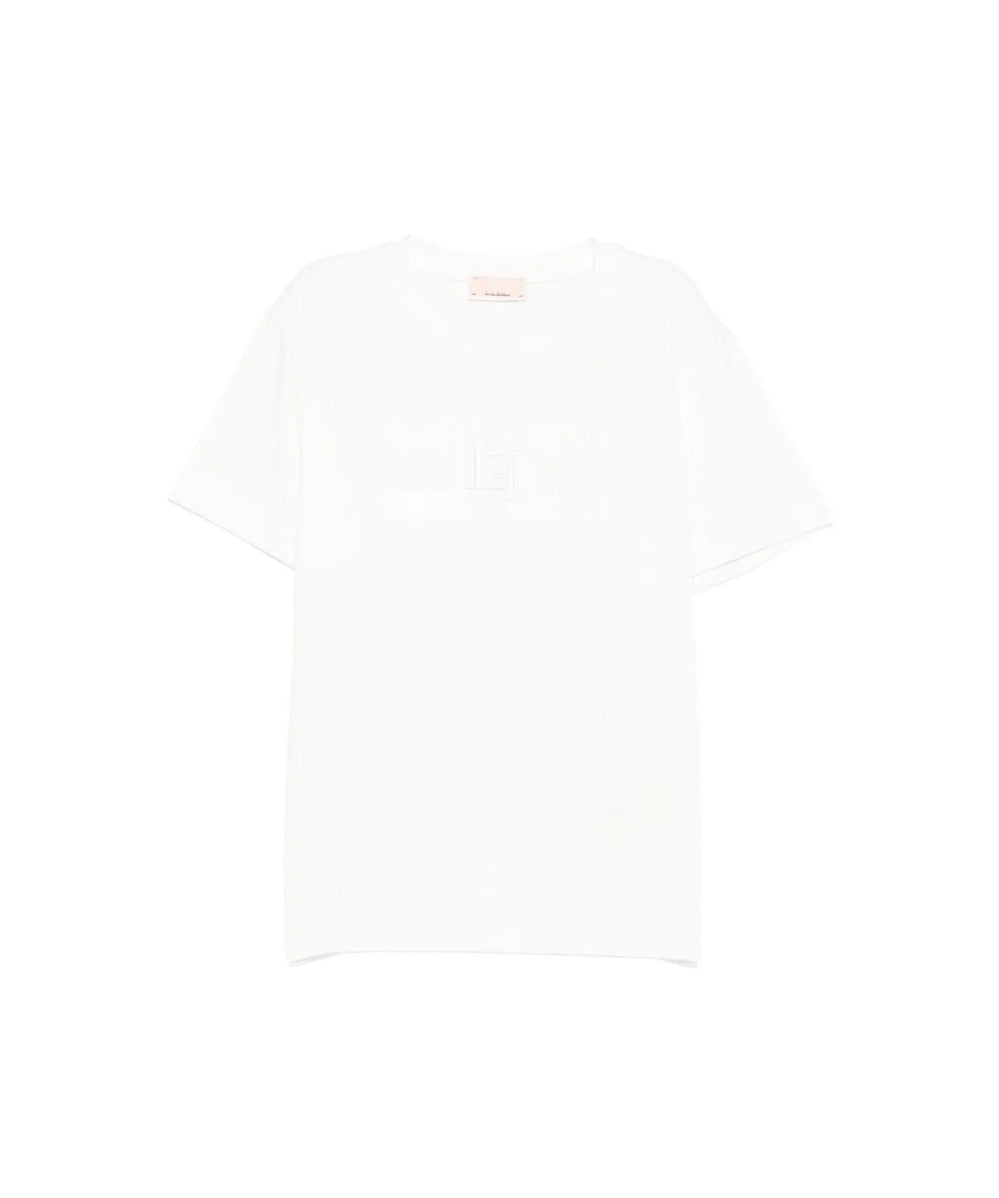 Elisabetta Franchi La Mia Bambina T-shirt Panna con Ricamo Logo per Bambine
