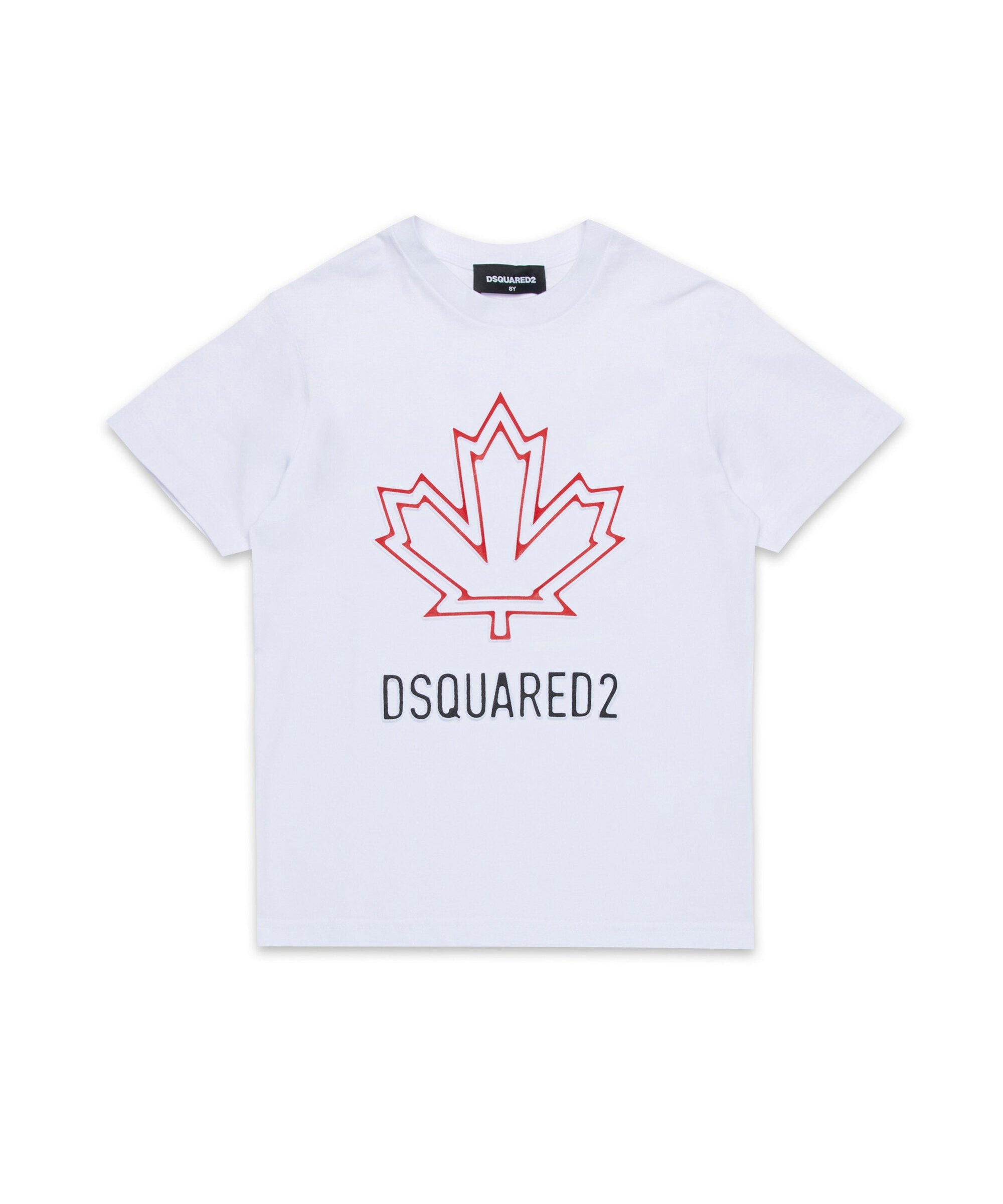 Dsquared2 Kids T-shirt Bianca con Canadian Leaf per Bambini