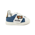Moschino Kids Sneakers in Denim con Chiusura a Strappo e Toppe per Neonati