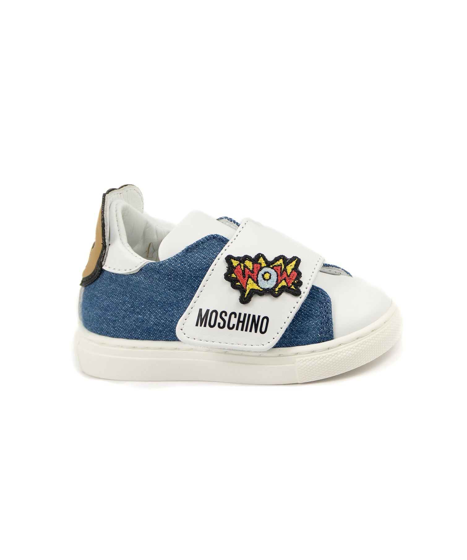 Moschino Kids Sneakers in Denim con Chiusura a Strappo e Toppe per Neonati