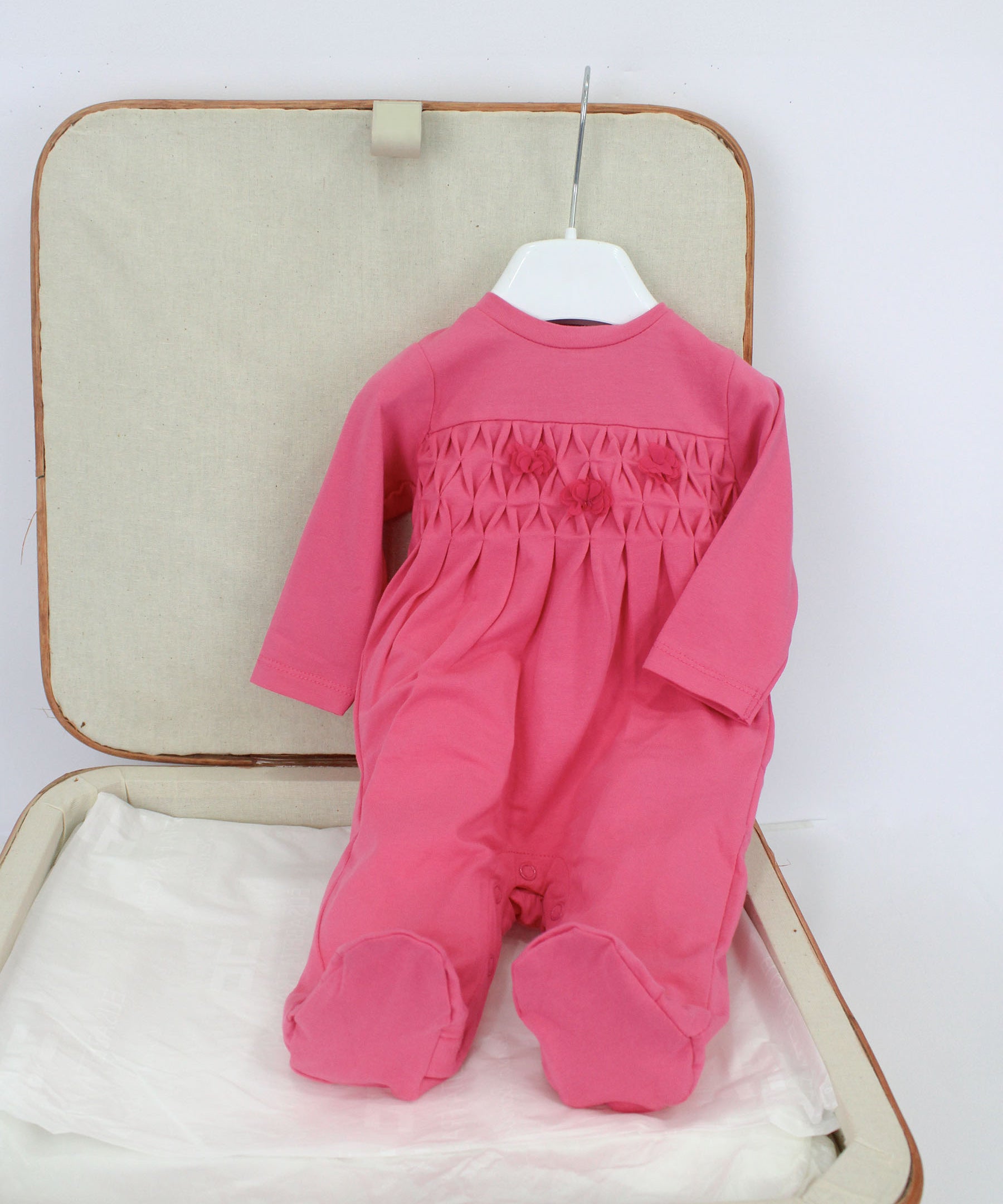 Minibanda Tutina Fucsia con Ricamo e Fiori per Neonate