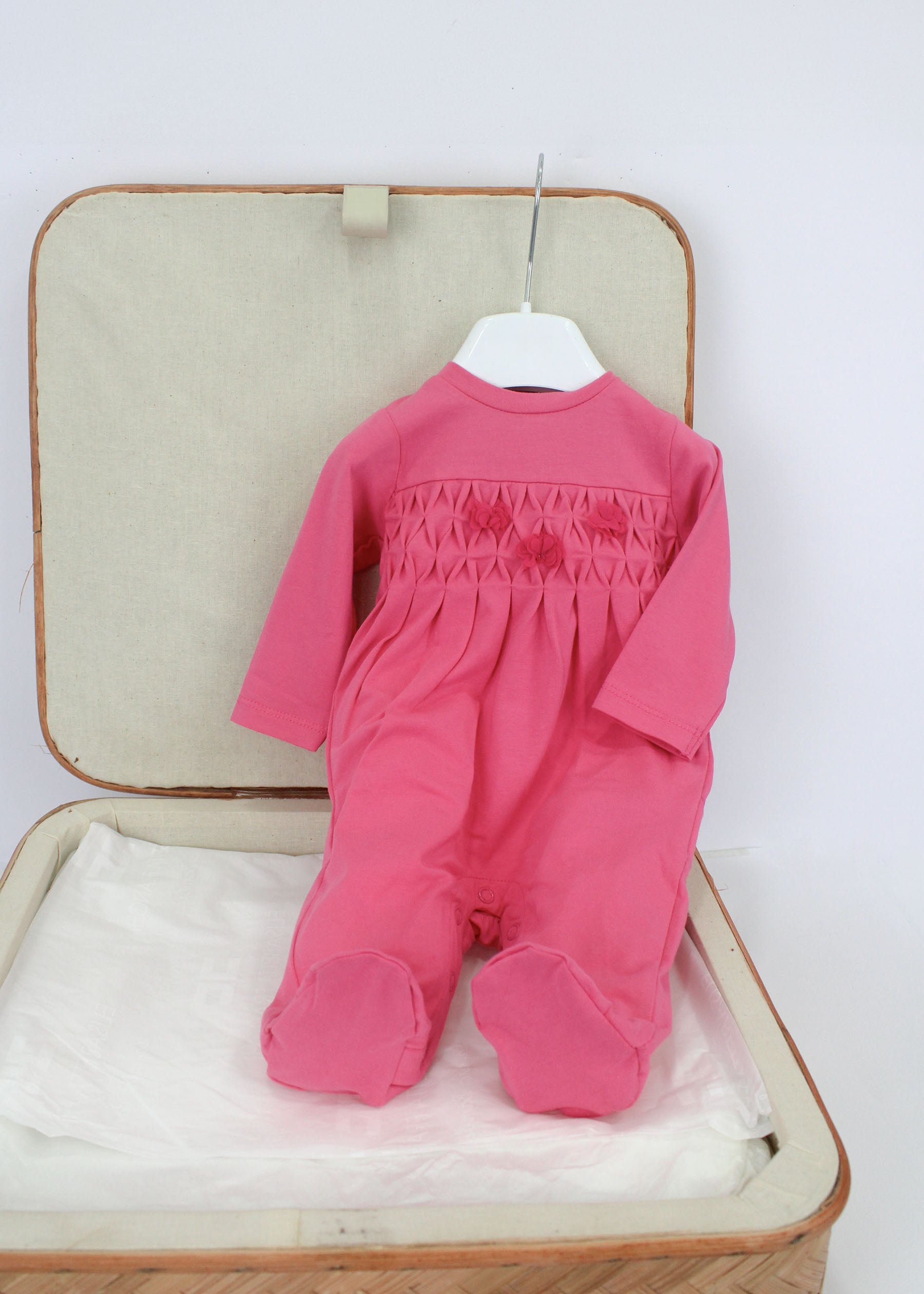 Minibanda Tutina Fucsia con Ricamo e Fiori per Neonate