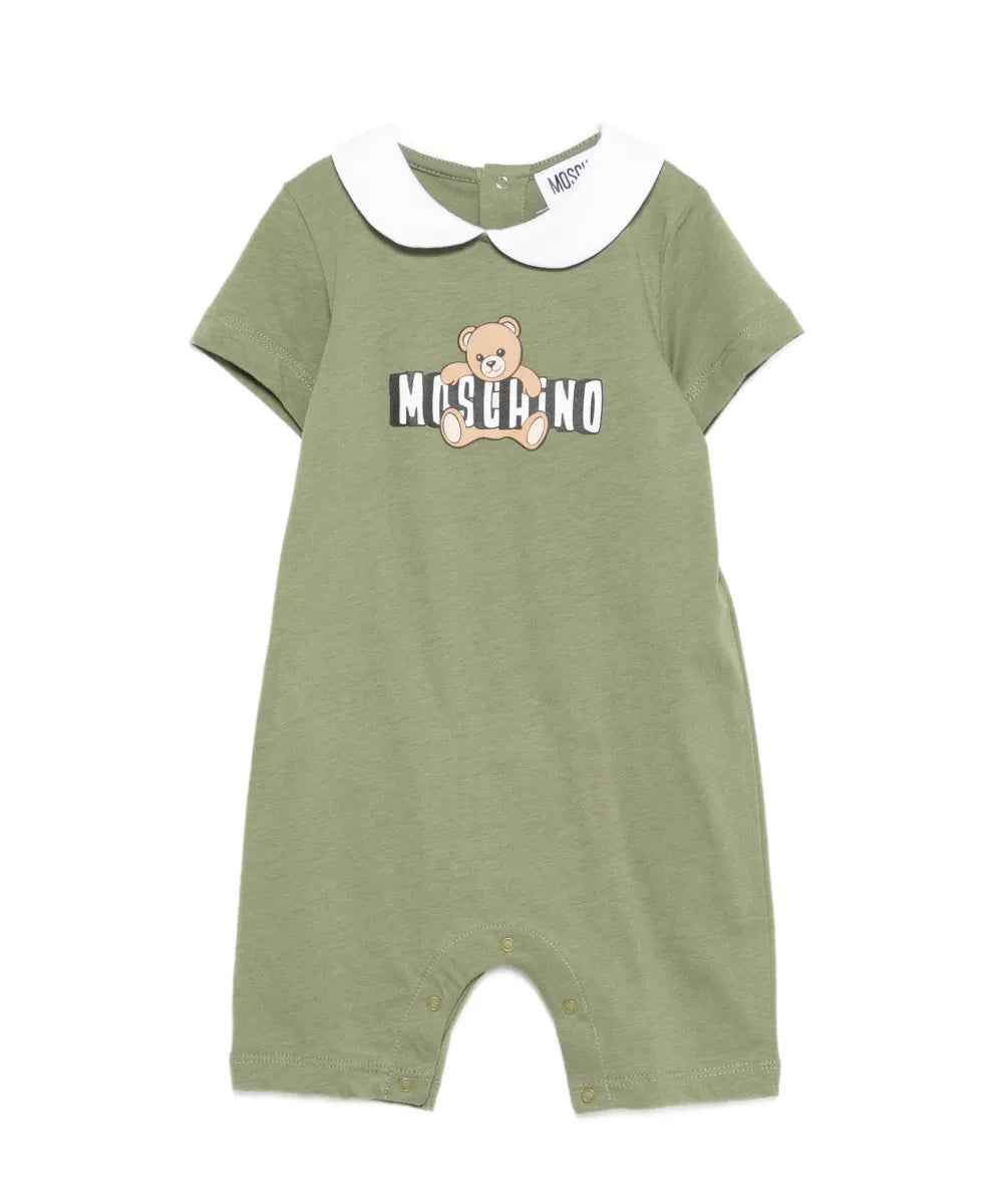 Moschino Kids Pagliaccetto Verde con Logo Teddy Bear per Neonati