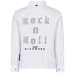 John Richmond Kids Camicia Bianca in Cotone con Logo e Scritta Rock N Roll in Strass per Bambine