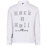 John Richmond Kids Camicia Bianca in Cotone con Logo e Scritta Rock N Roll in Strass per Bambine