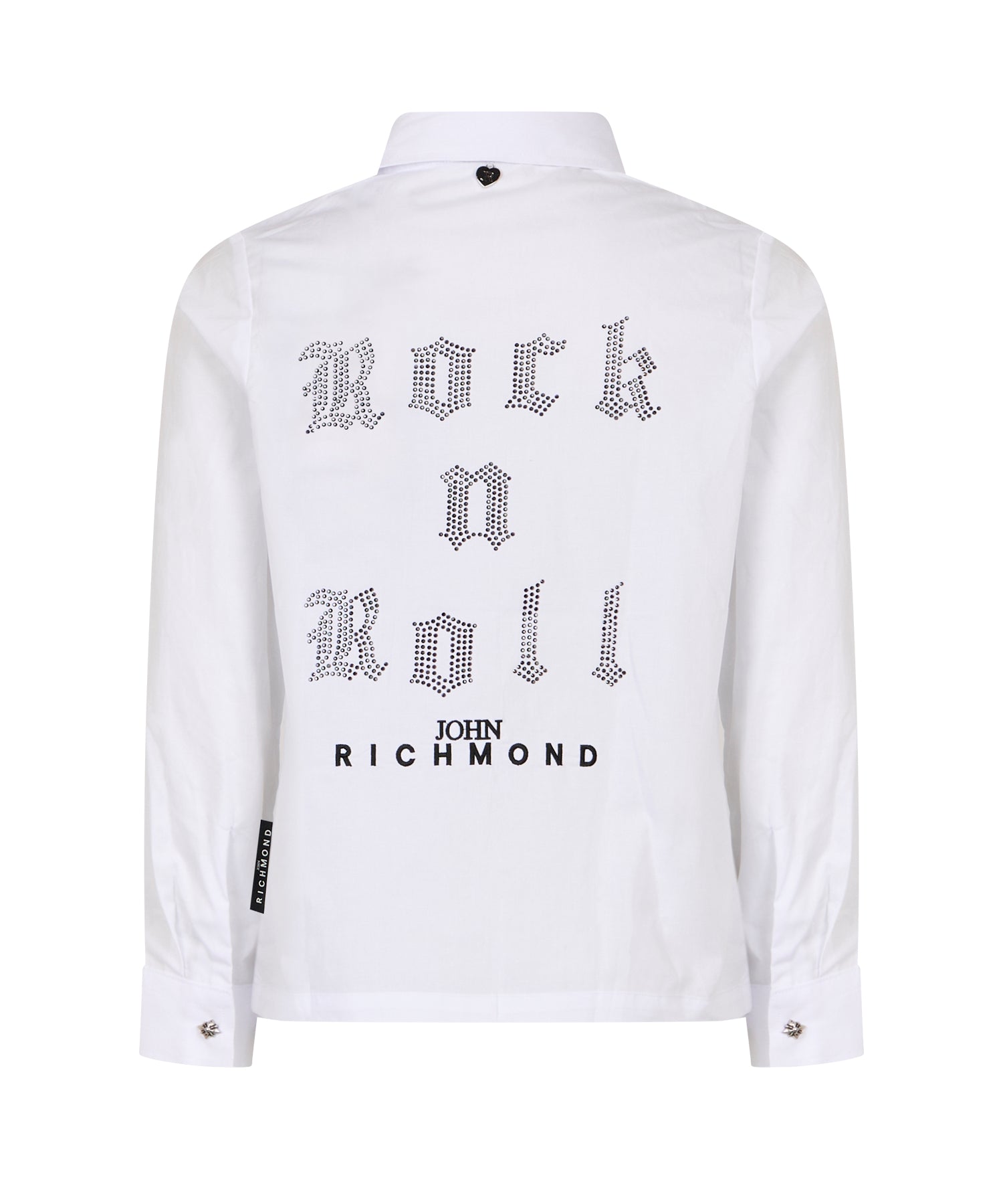 John Richmond Kids Camicia Bianca in Cotone con Logo e Scritta Rock N Roll in Strass per Bambine