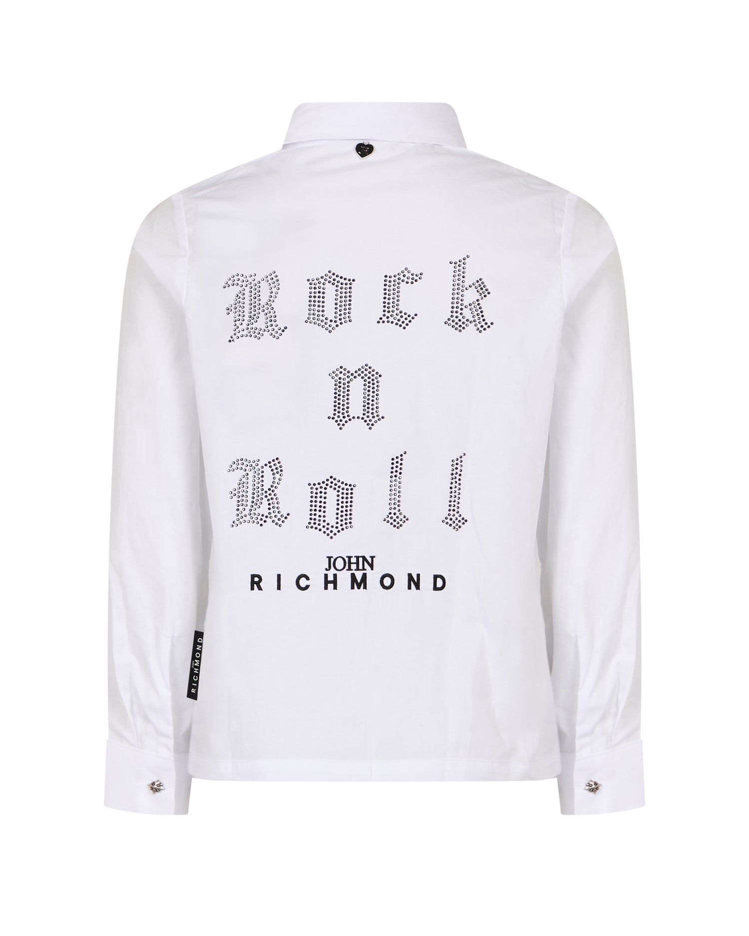 John Richmond Kids Camicia Bianca in Cotone con Logo e Scritta Rock N Roll in Strass per Bambine