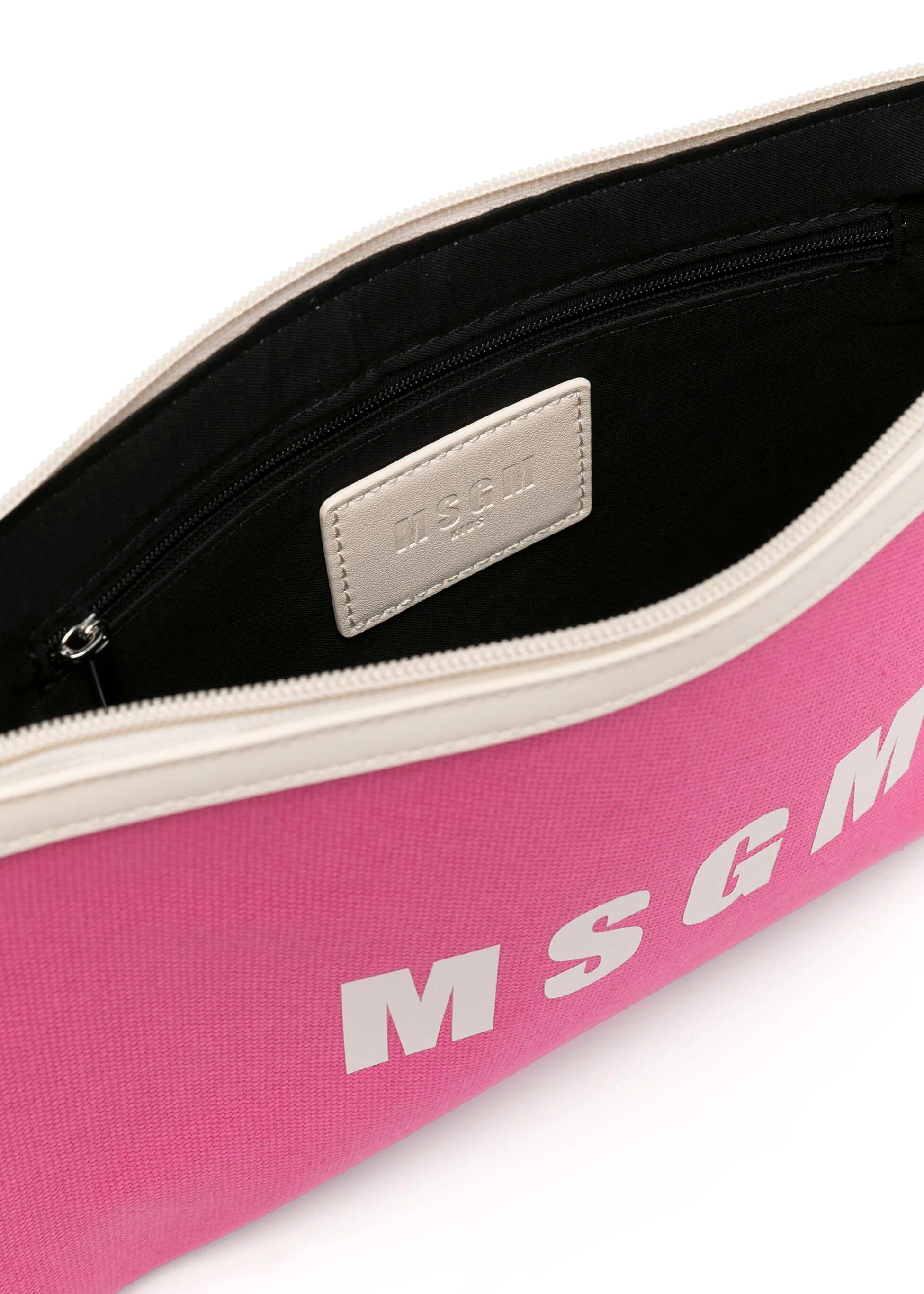 Msgm Kids Borsa Clutch Fuxia con Stampa Logo