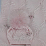 Marlù Cappello Rosa con Ricamo Fiore e Pon Pon per Neonate