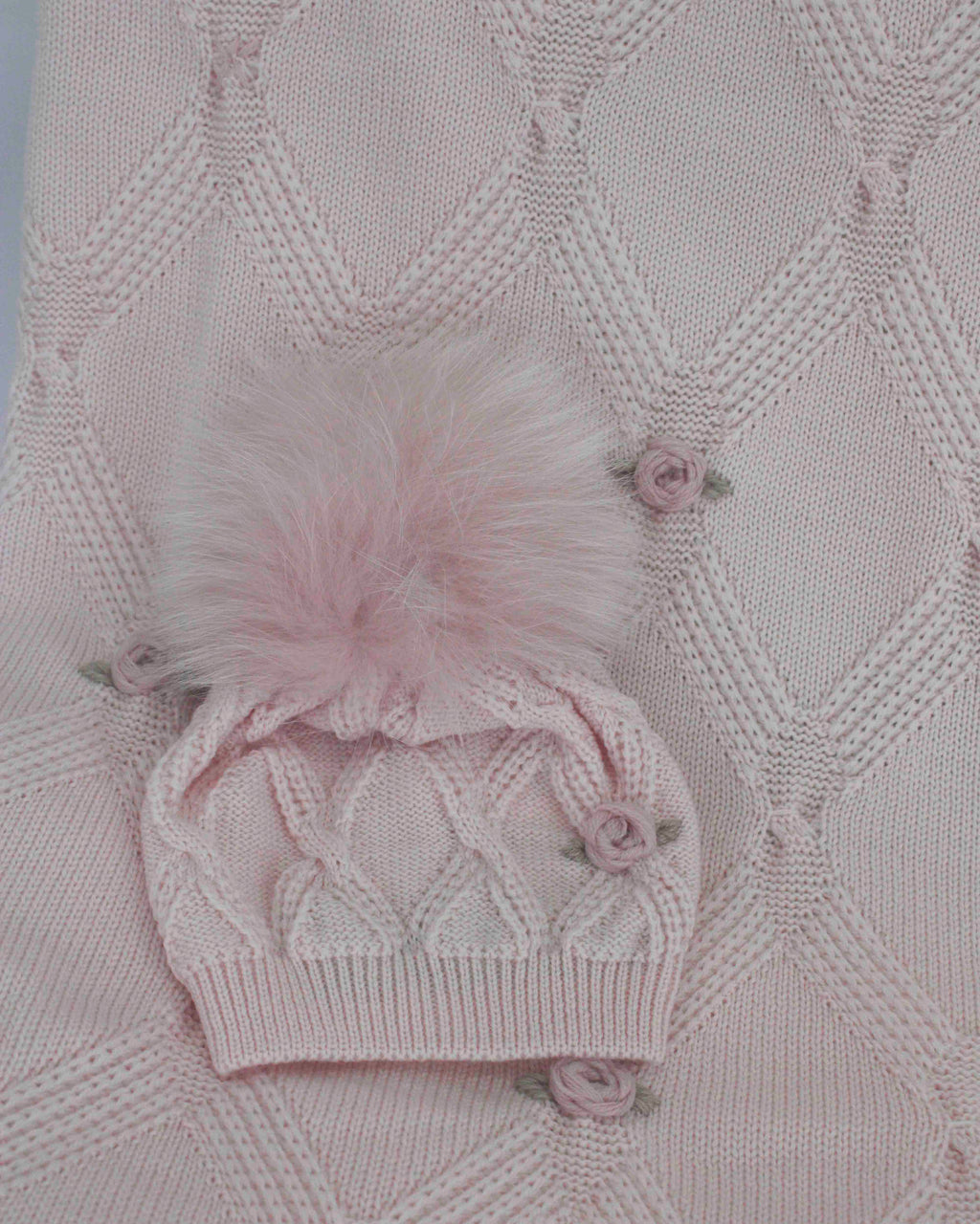 Marlù Cappello Rosa con Ricamo Fiore e Pon Pon per Neonate