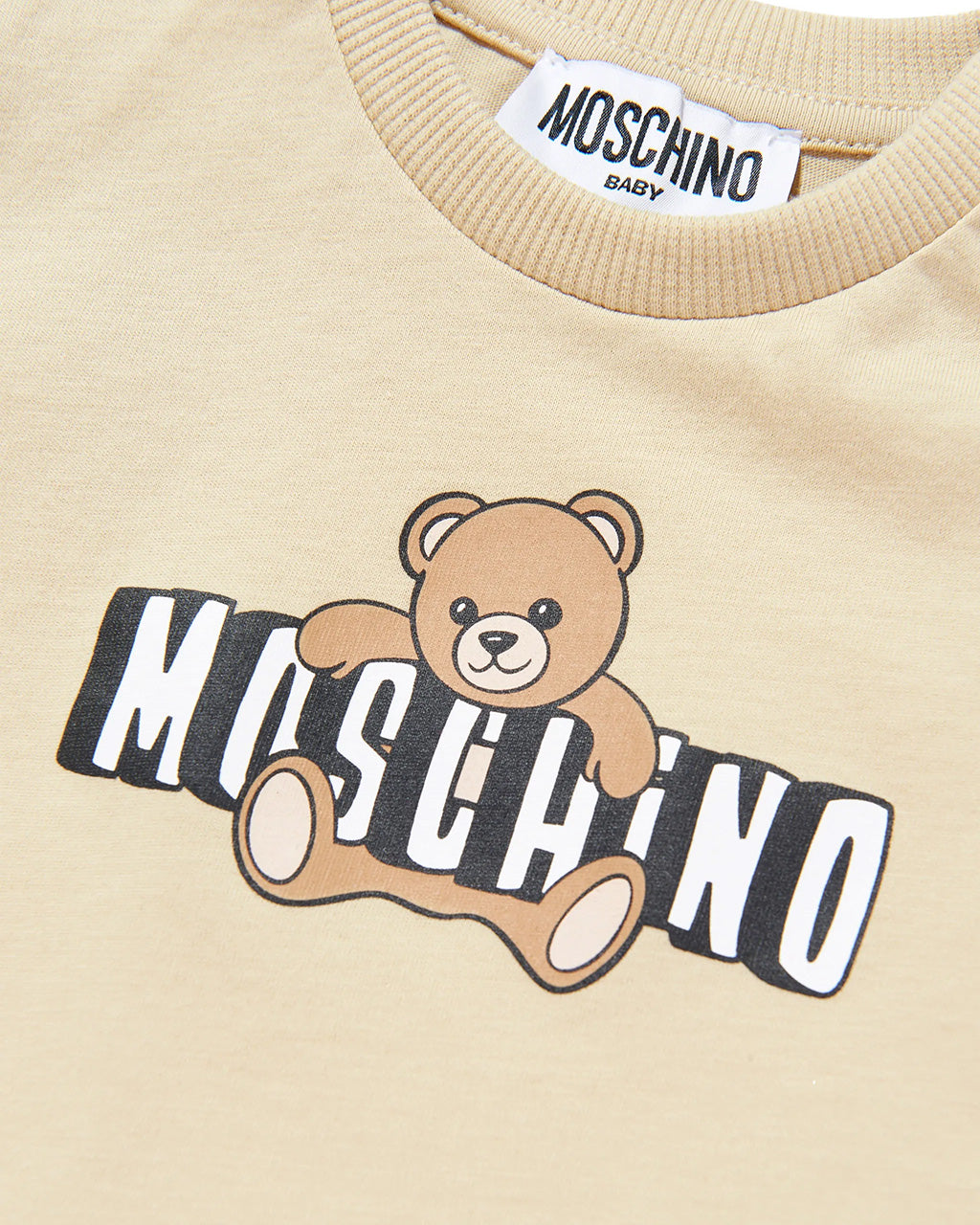 Moschino Kids T-Shirt Beige con Logo Teddy Bear per Neonati