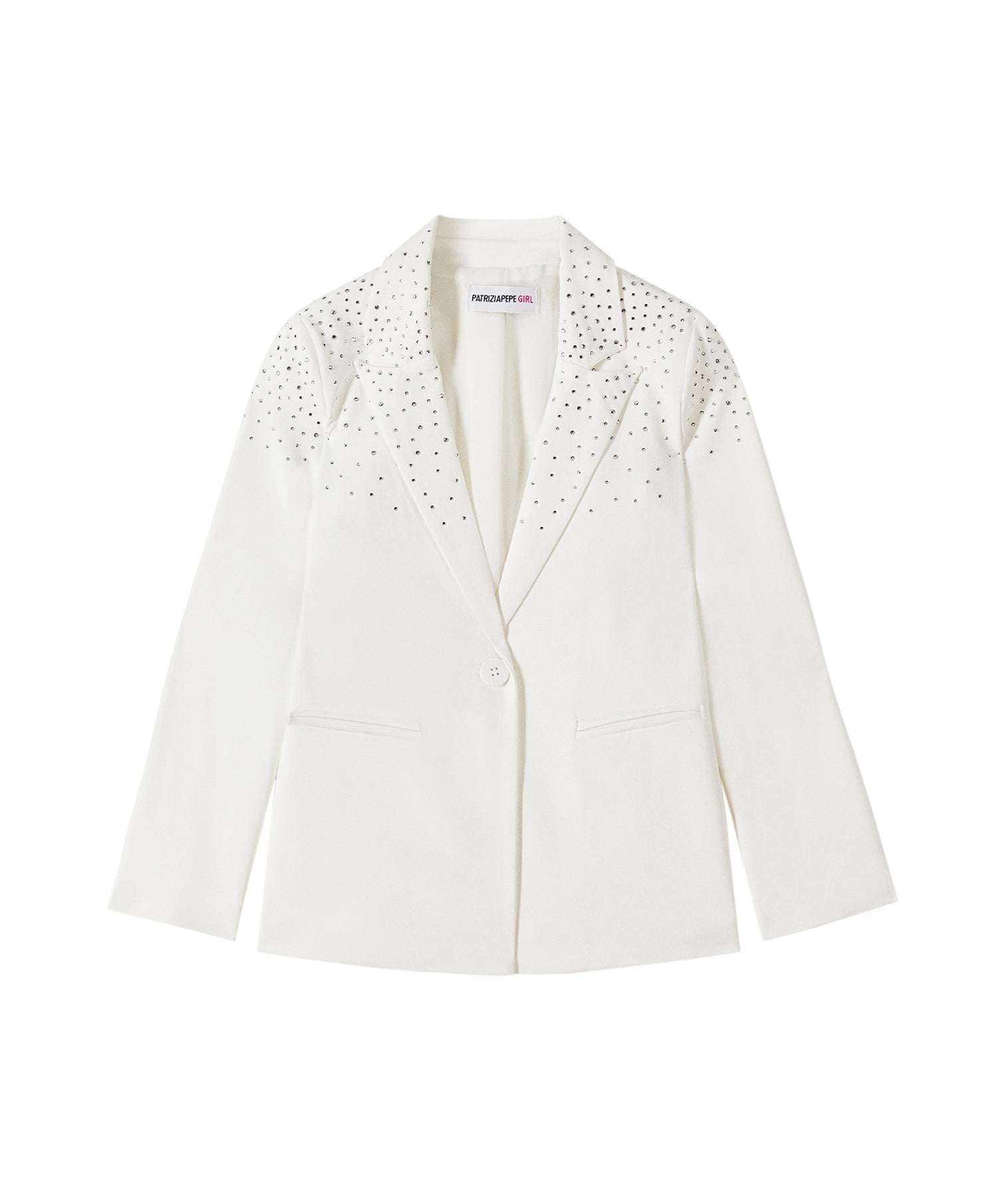 Patrizia Pepe Kids Giacca Monopetto Bianca con Strass per Bambine