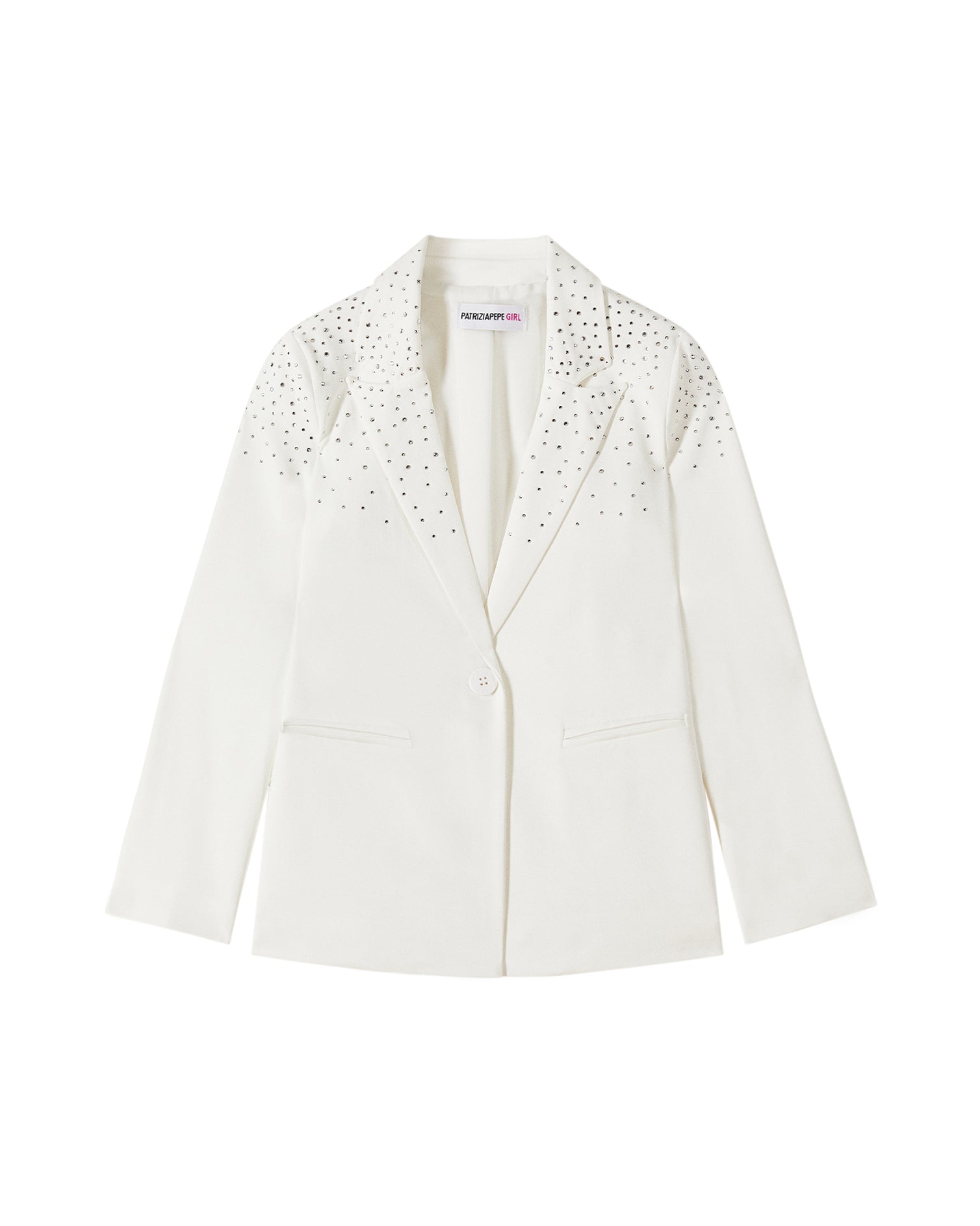 Patrizia Pepe Kids Giacca Monopetto Bianca con Strass per Bambine