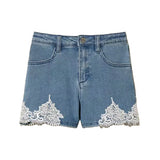 Twinset Kids Short in Denim con Dettagli in Pizzo per Bambine e Neonate