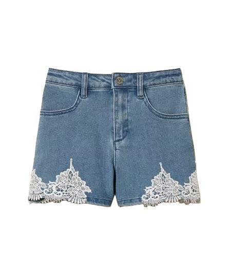 Twinset Kids Short in Denim con Dettagli in Pizzo per Bambine e Neonate