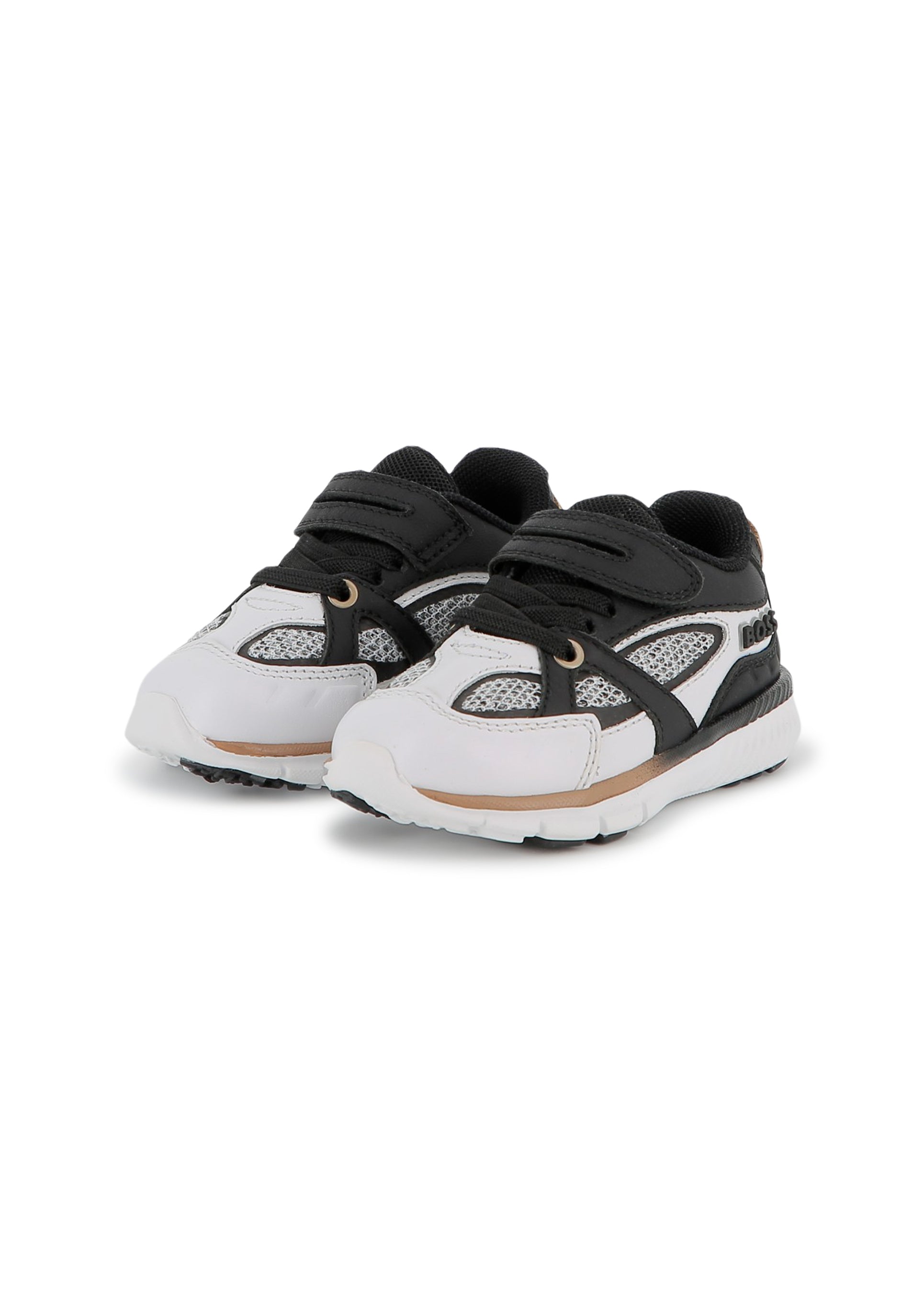 Boss Kids Sneakers Bianco/Nero con Stappo per Neonati