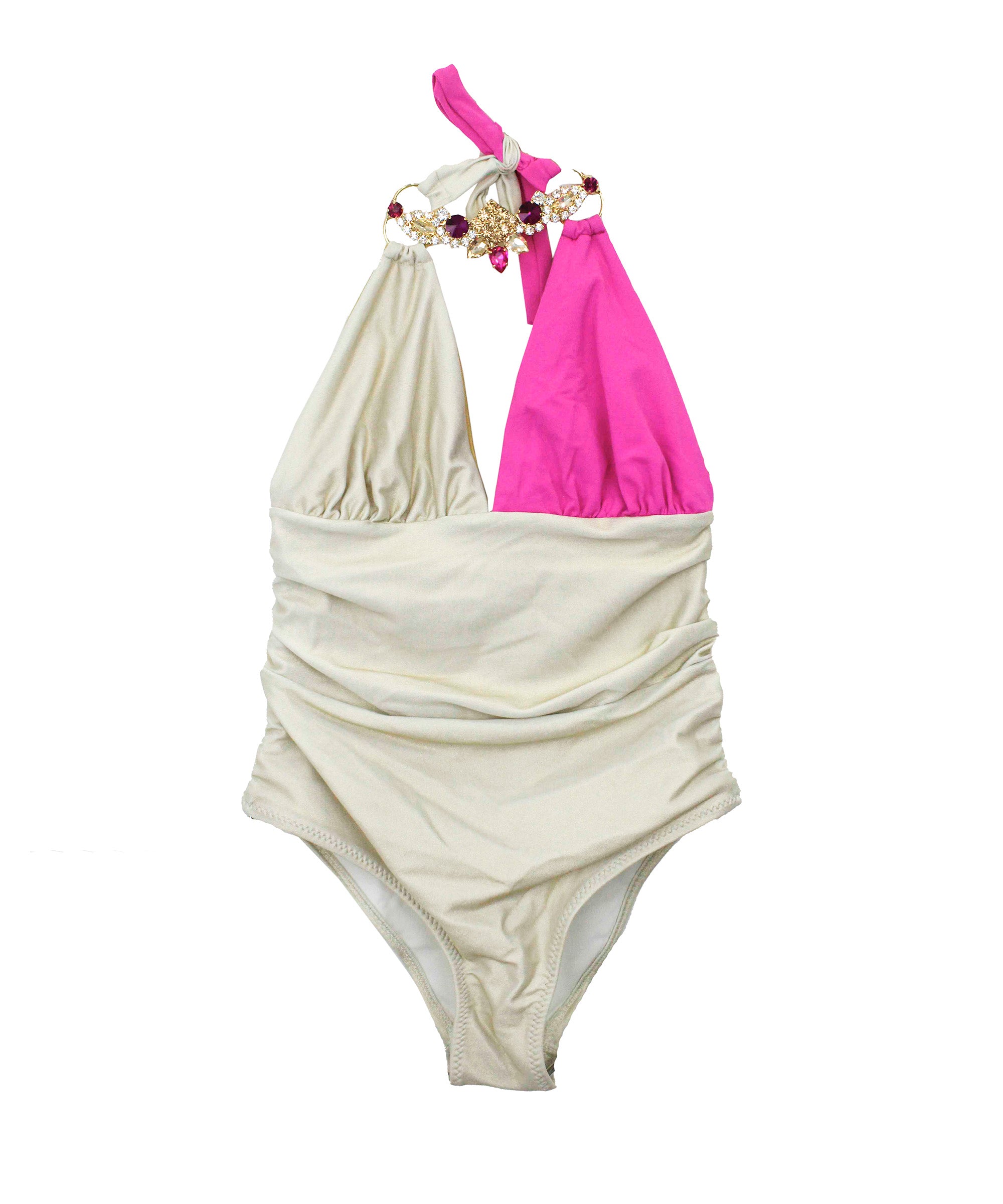 Ilaria Vitagliano Costume Monokini Oro/Fucsia per Bambine (fronte)