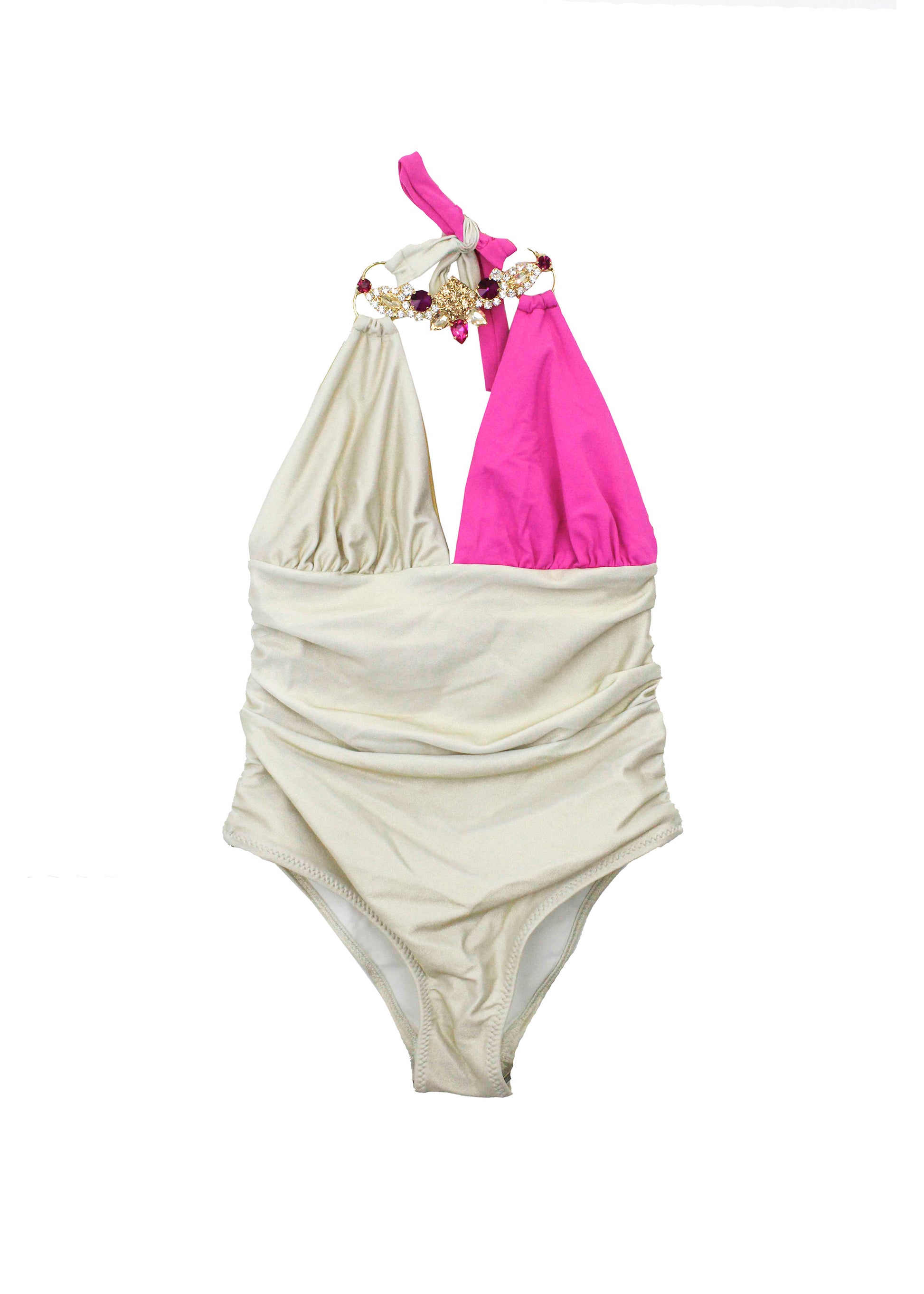 Ilaria Vitagliano Costume Monokini Oro/Fucsia per Bambine (fronte)