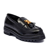 Elisabetta Franchi La Mia Bambina Mocassino Nero con Logo Oro e Charm per Bambine