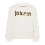 Just Cavalli Kids Felpa Bianco con Stampa Logo Animalier per Bambine