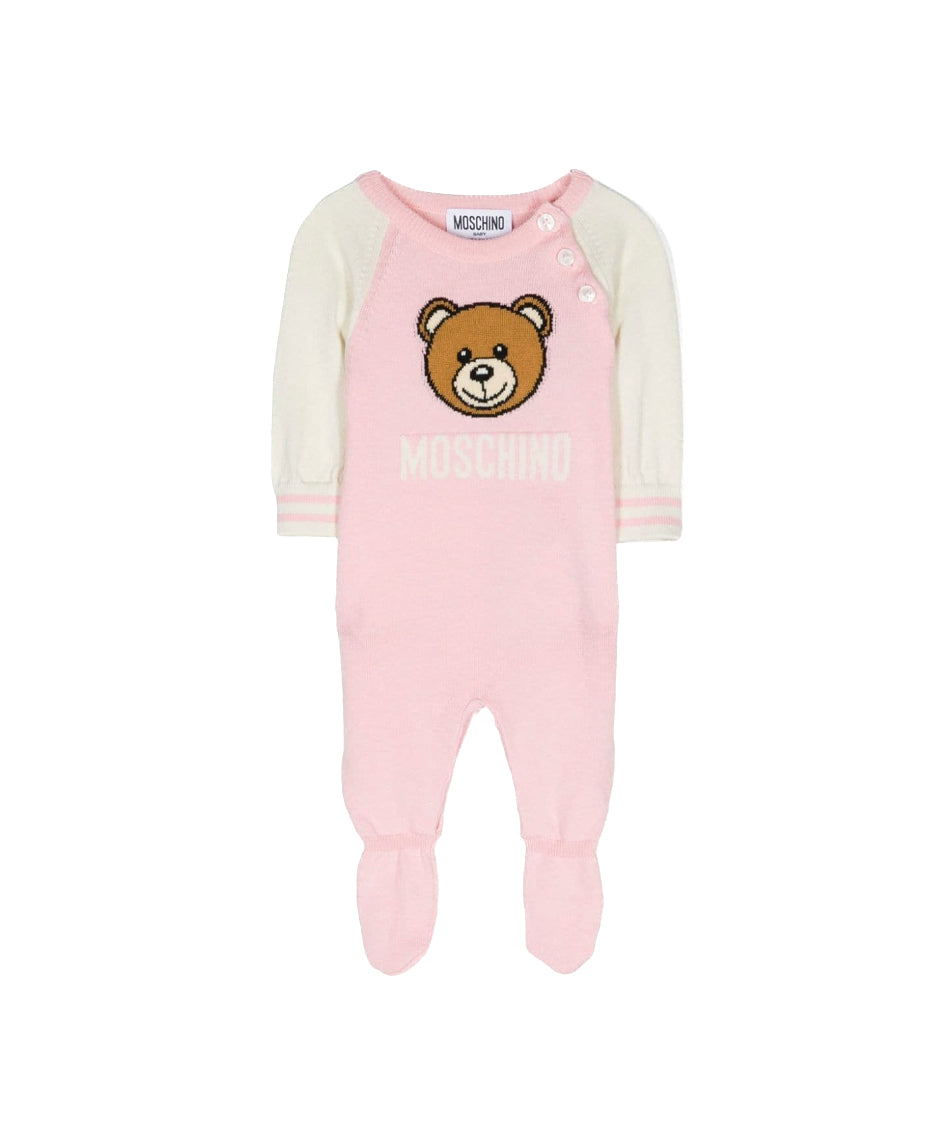Moschino Kids Tutina rosa in Lana con Teddy Bear per Neonati