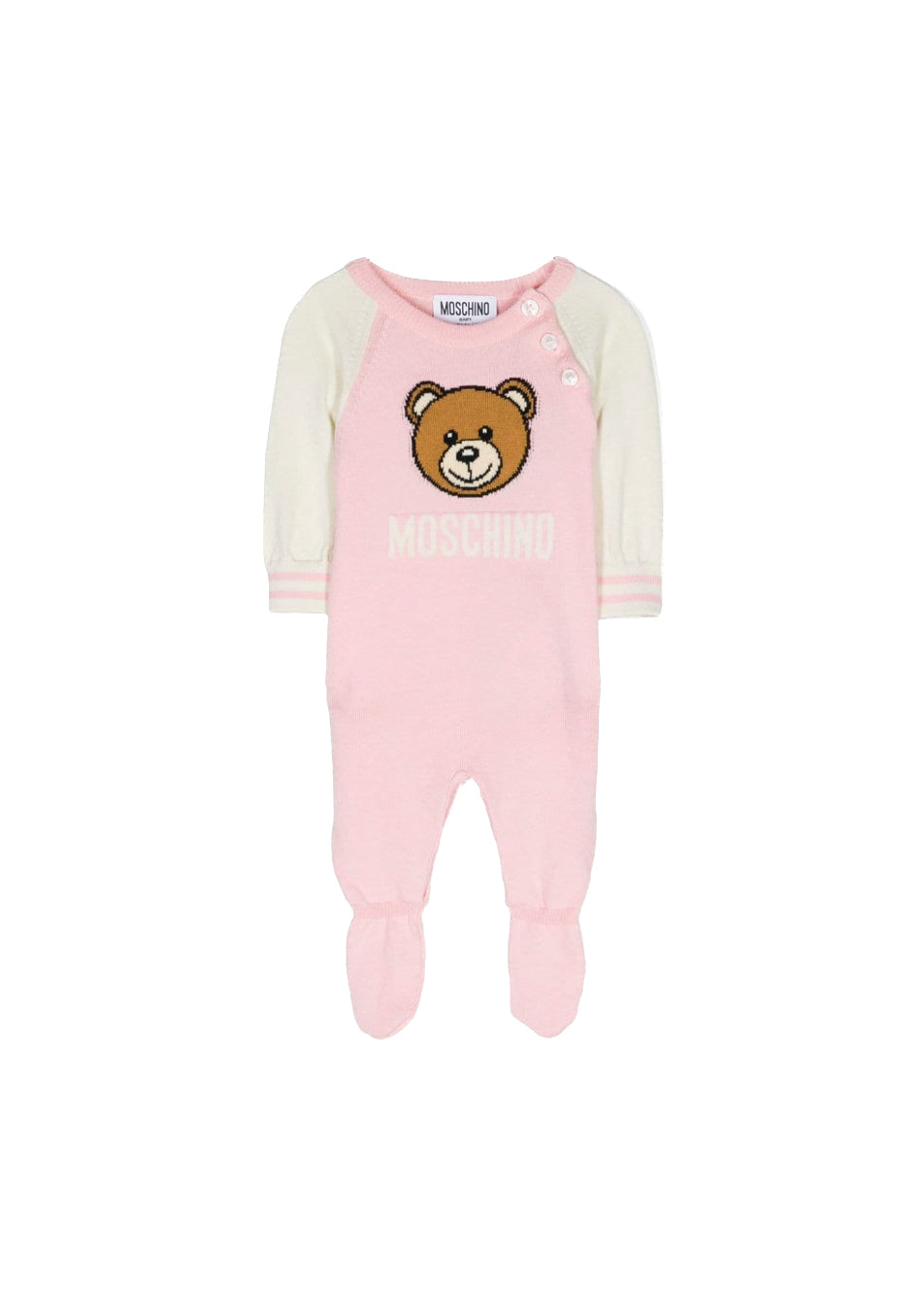 Moschino Kids Tutina rosa in Lana con Teddy Bear per Neonati