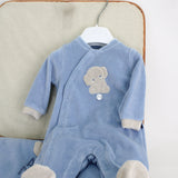 Minibanda Tutina Celeste/Beige con Ricamo per Neonati