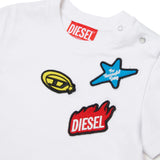 Diesel Kids T-shirt Bianca con Applicazioni Patch Unisex per Neonati