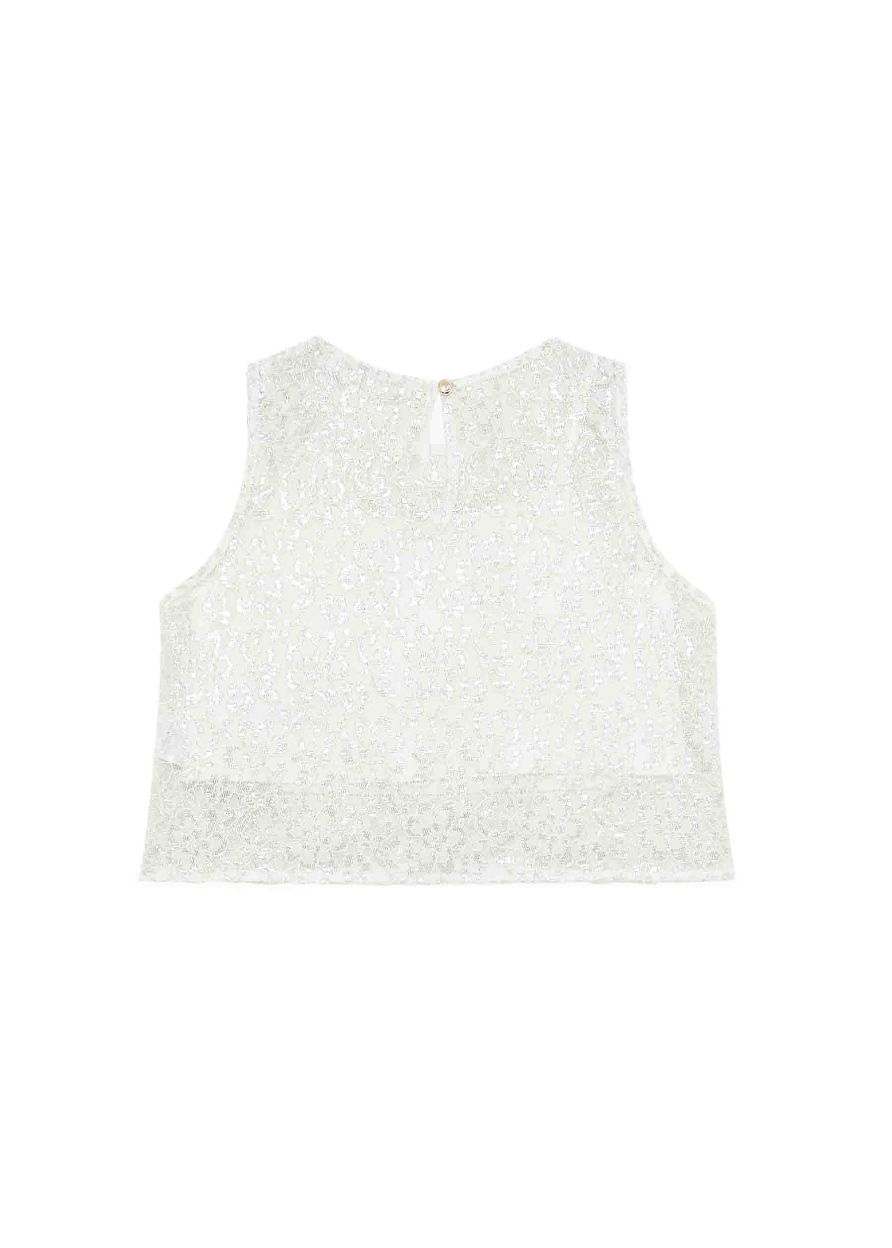 Patrizia Pepe Top Bianco con Paillettes per Bambine