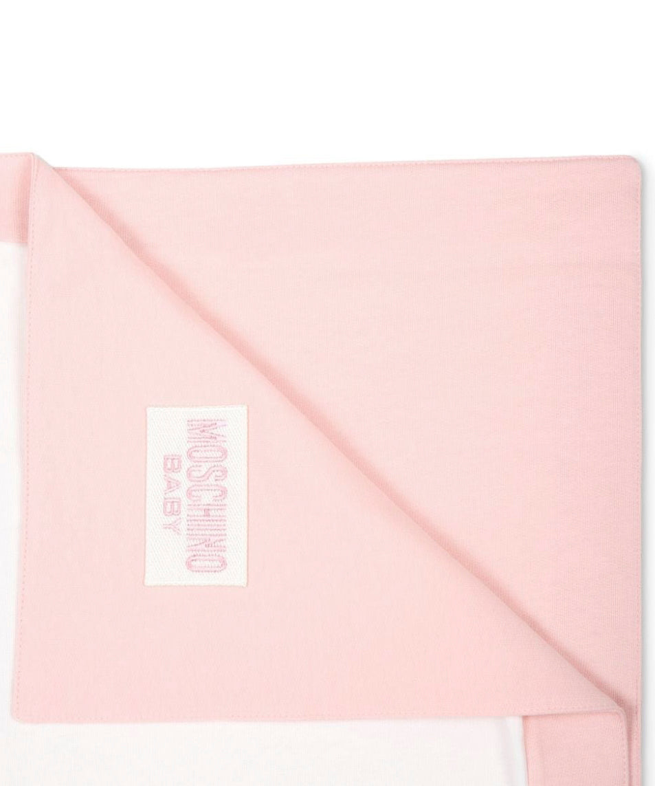 Moschino Kids Coperta Bianca/Rosa con Stampa Teddy Bear per Neonate