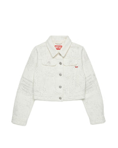 Diesel Kids Giacca in Denim Bianca con Strass e Logo Ricamato a Contrasto per Bambine