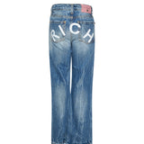John Richmond Kids Jeans Blu con Stampa Logo Retro a Contrasto per Bambine