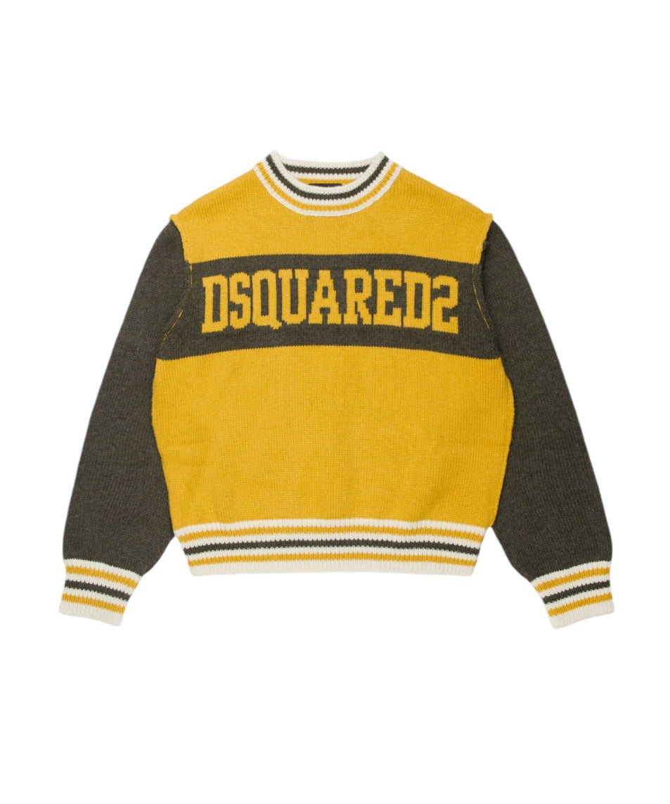 Dsquared2 Kids Maglione Girocollo Giallo con Logo per Bambini 