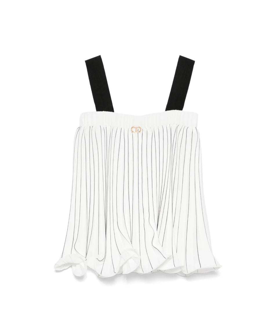 Twinset Kids Top Plissettato Bianco/Nero per Bambine