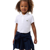Lacoste Kids Polo Bianco con Collo Smerlato e Ricamo Logo per Bambine