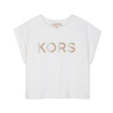 Michael Kors Kids T-Shirt Bianco con Logo Strass per Bambine