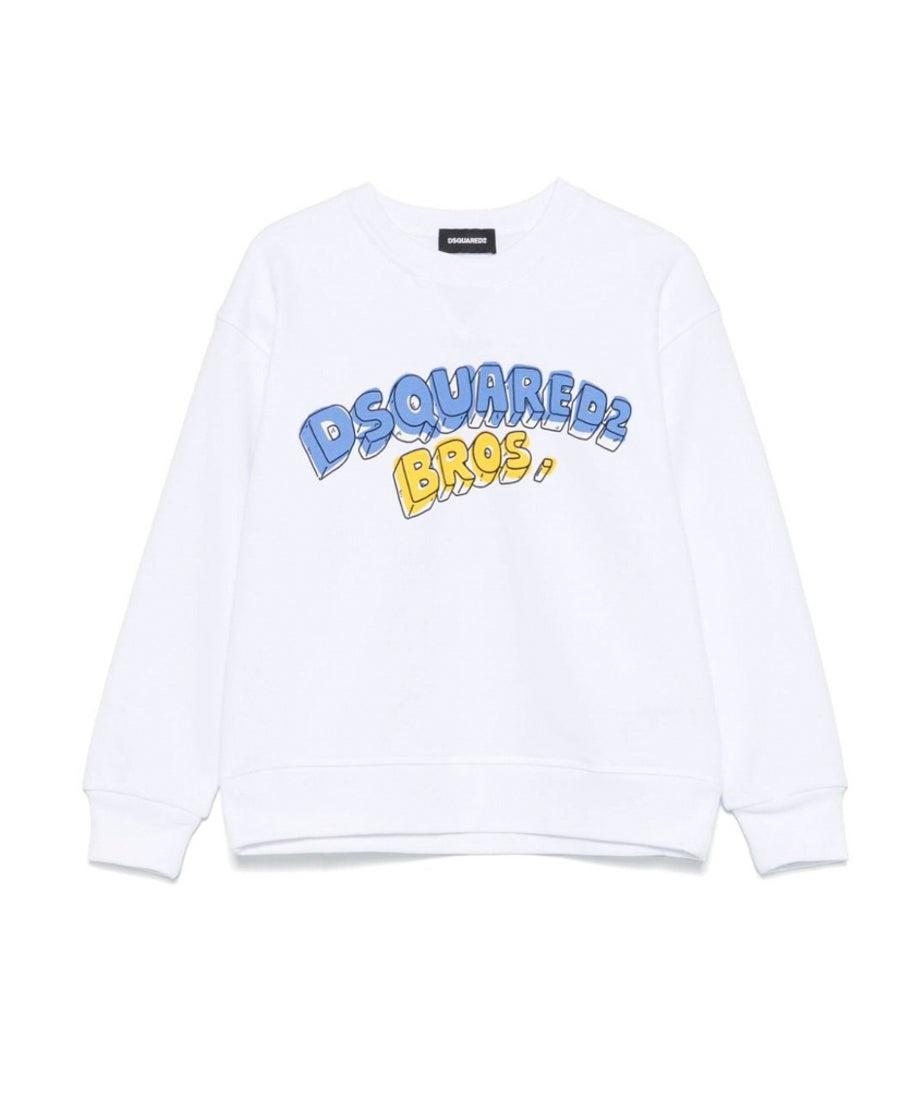Dsquared2 Kids Felpa Bianca Girocollo con Stampa per Bambini
